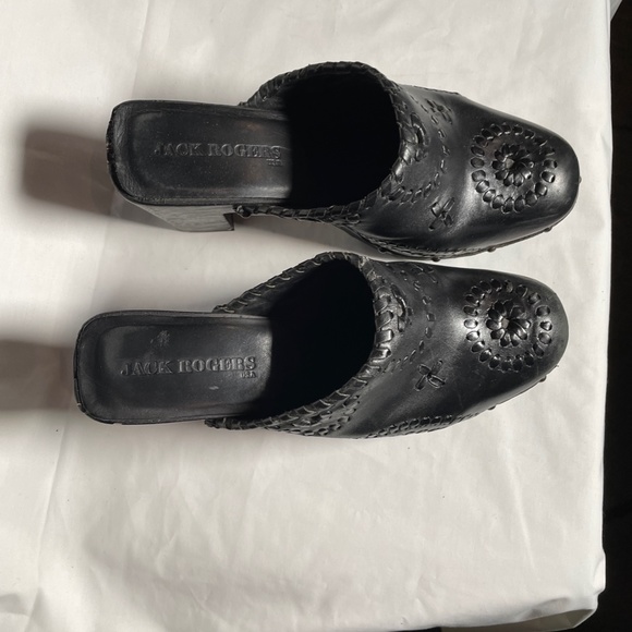 Jack Rogers Ali Whipstitched black leather clogs mules size 9 - Picture 2 of 7